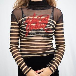 archival / vintage jean paul gaultier sheer striped sailor shirt with lettering